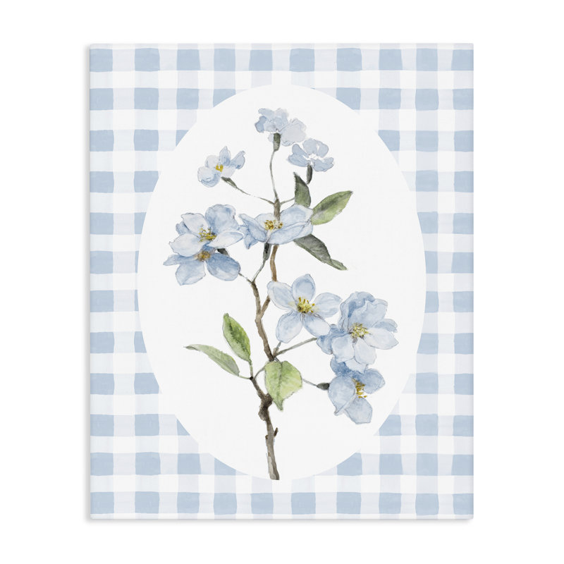 Fleurs sur toile à carreaux bleus, design par Lanie Loreth, H 40 po x l 30 po