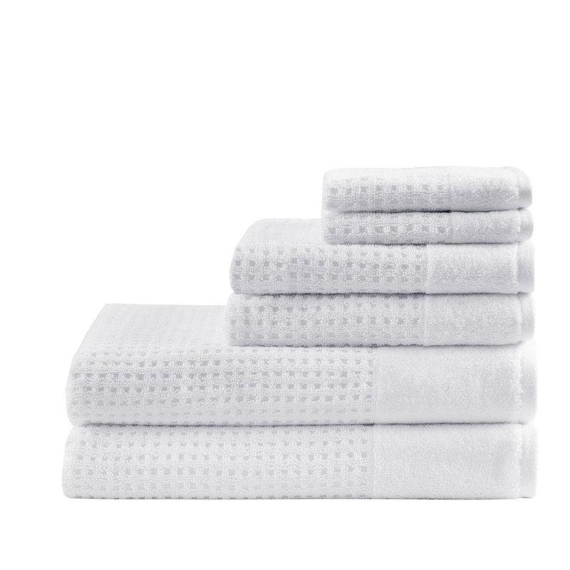 Ensemble de 6 serviettes de bain en coton jacquard antimicrobien, Blanc
