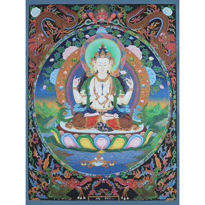 Newari Chenrezig (Avalokiteshvara) Brocadeless Thangka