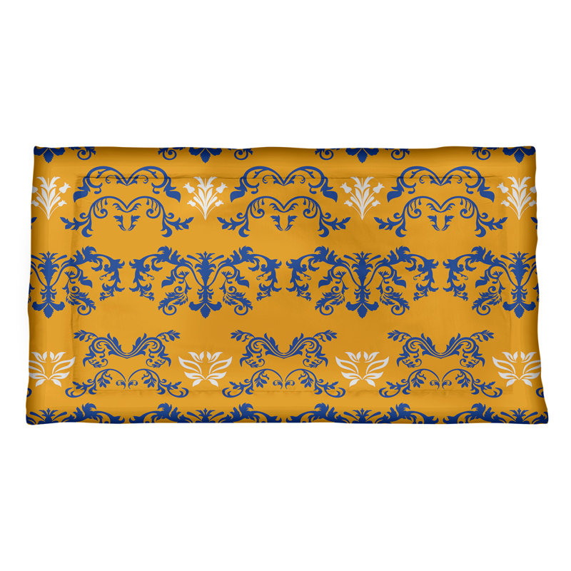 Football Baroque Pattern Pillow Sham, Polyester, King, Gold/Blue/White