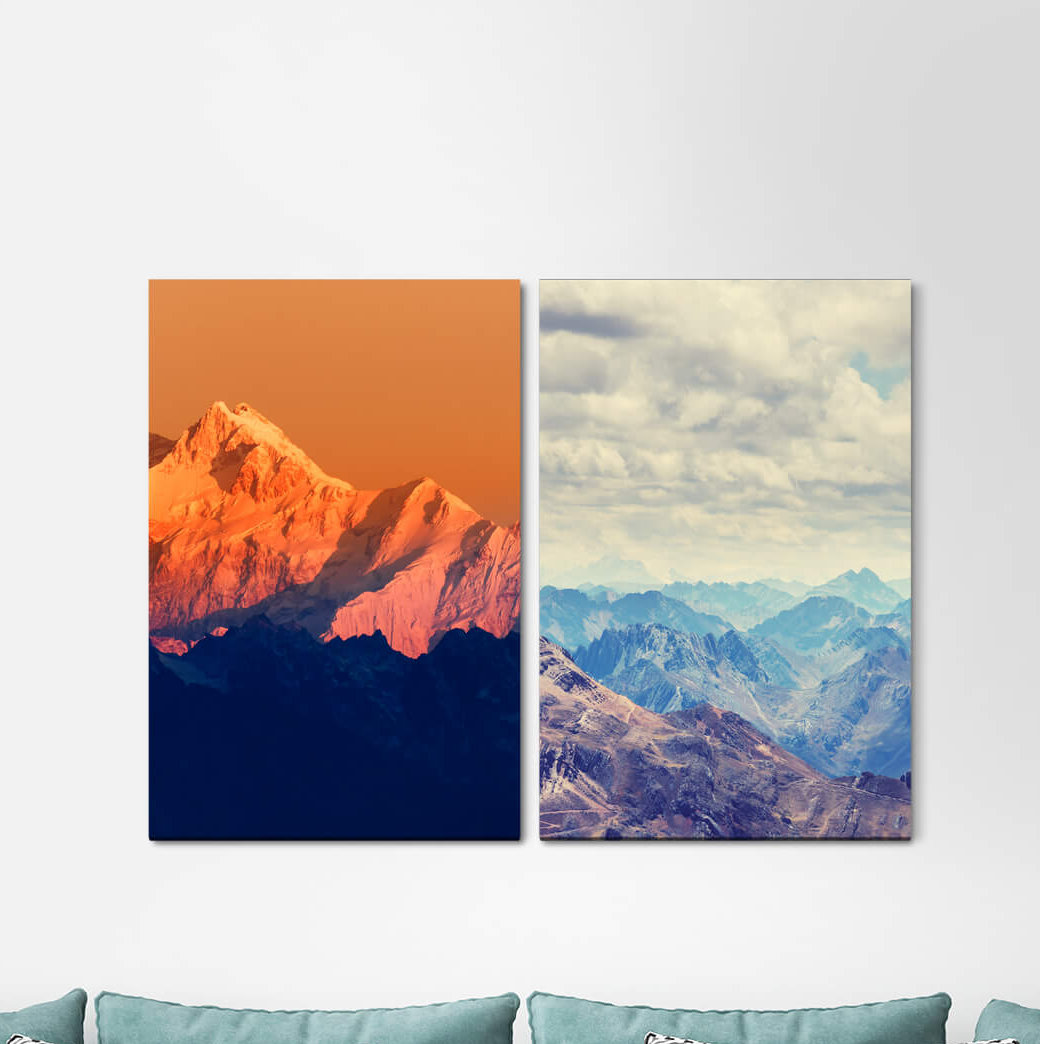 2-tlg. Leinwandbilder-Set - Fotografie "Berge Schweiz Bergsee Himalaya Alpine Landschaft Reflexion erhoben"