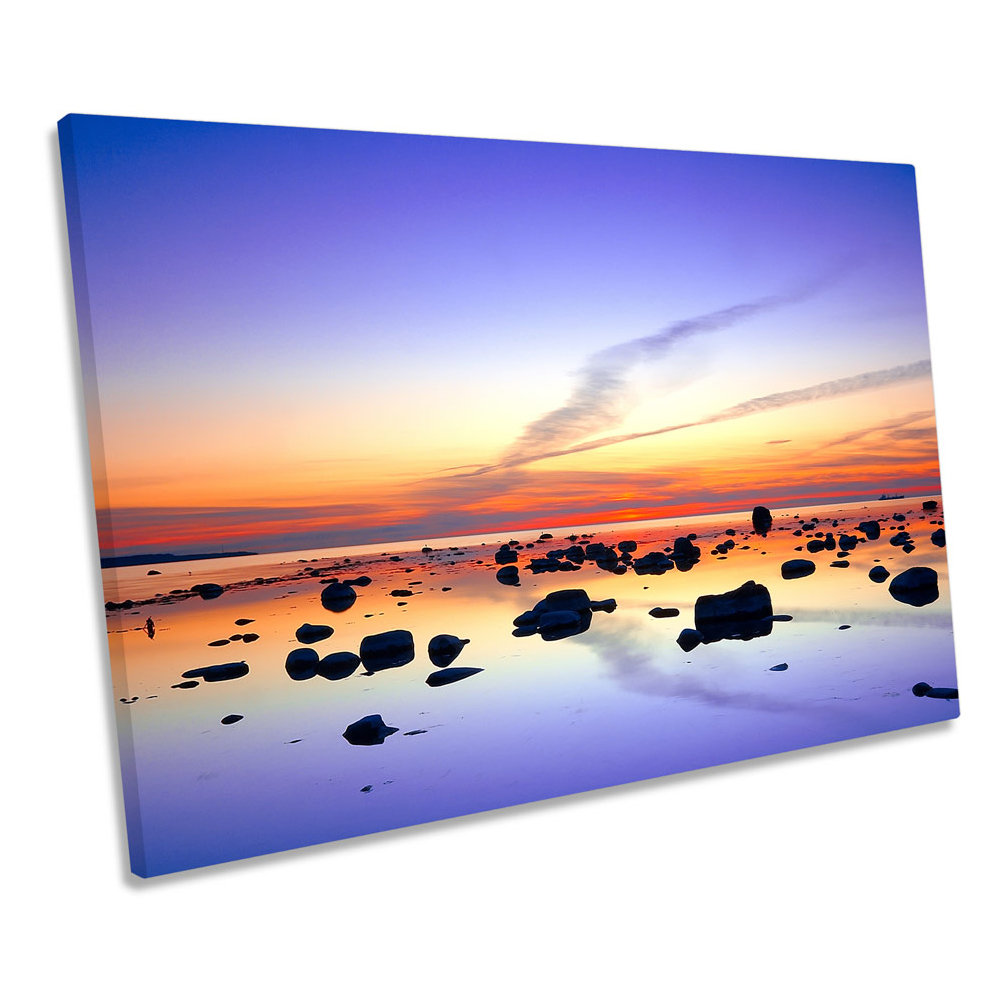 Sunset Ocean Beach Scene - Wrapped Canvas Print
