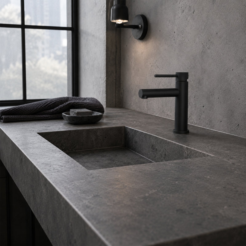 Robinet de lavabo de salle de bain à un trou, poignée simple avec drain Noir, Noir mat