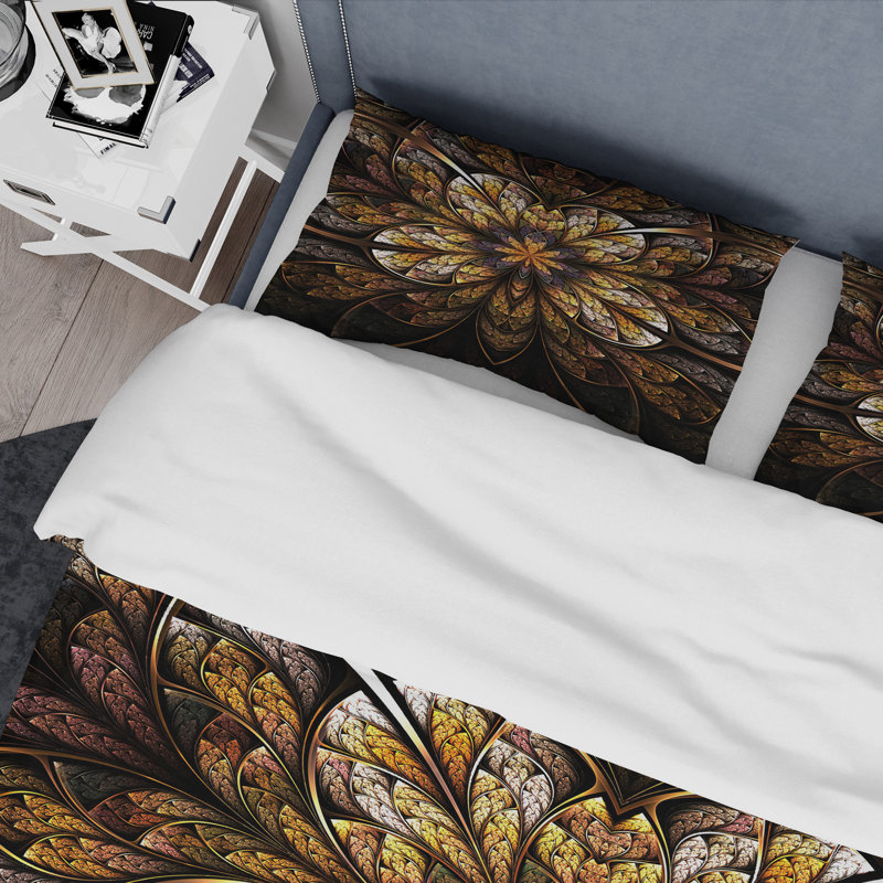 Bright and Warm Fractal Flower - Ensemble de housse de couette moderne - Polyester microfibre
