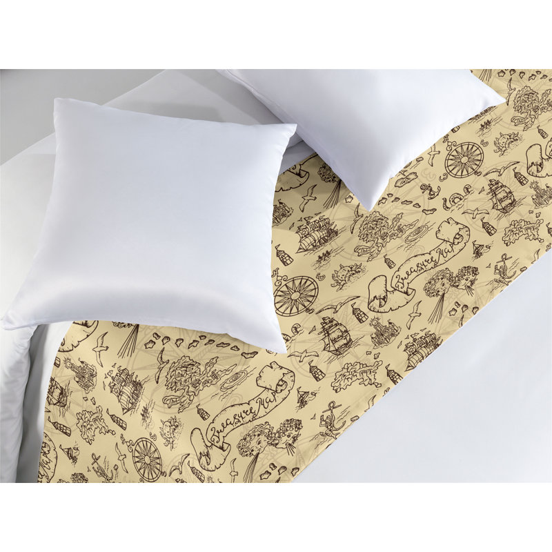 Ambesonne Vintage Mermaid Bed Runner Adventure Map Art Pale Mustard and Brown, King