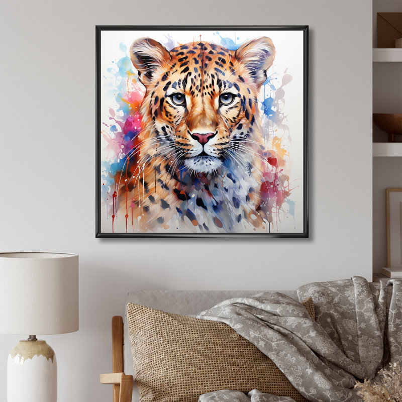 Aquarelle, léopard, élégance, portrait, art léopard / guépard, H 30 po x l 30 po x P 1,5 po, Cadre flottant noir