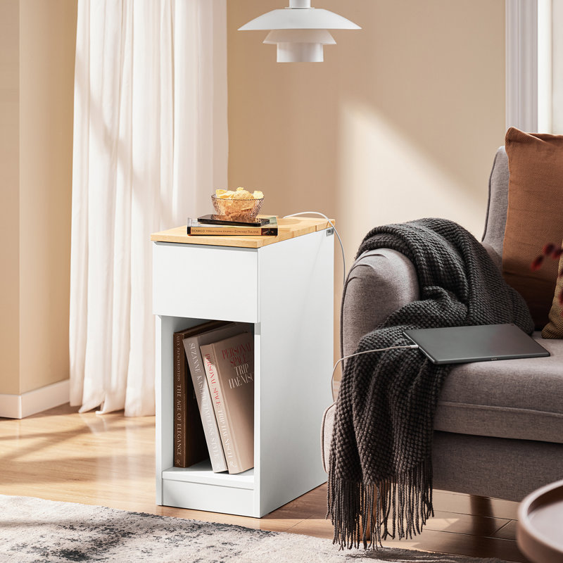 Jayshaun 20cm 1 Drawer Bedside Table, White/Natural