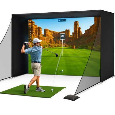 Ensemble complet d'enceinte de simulateur de golf, écran d'impact 10 x 8 pi 4K avec cage occultante, poteaux de cadre, filets latéraux et sacs de sable, pratique à l'intérieur ou au garage, installation facile