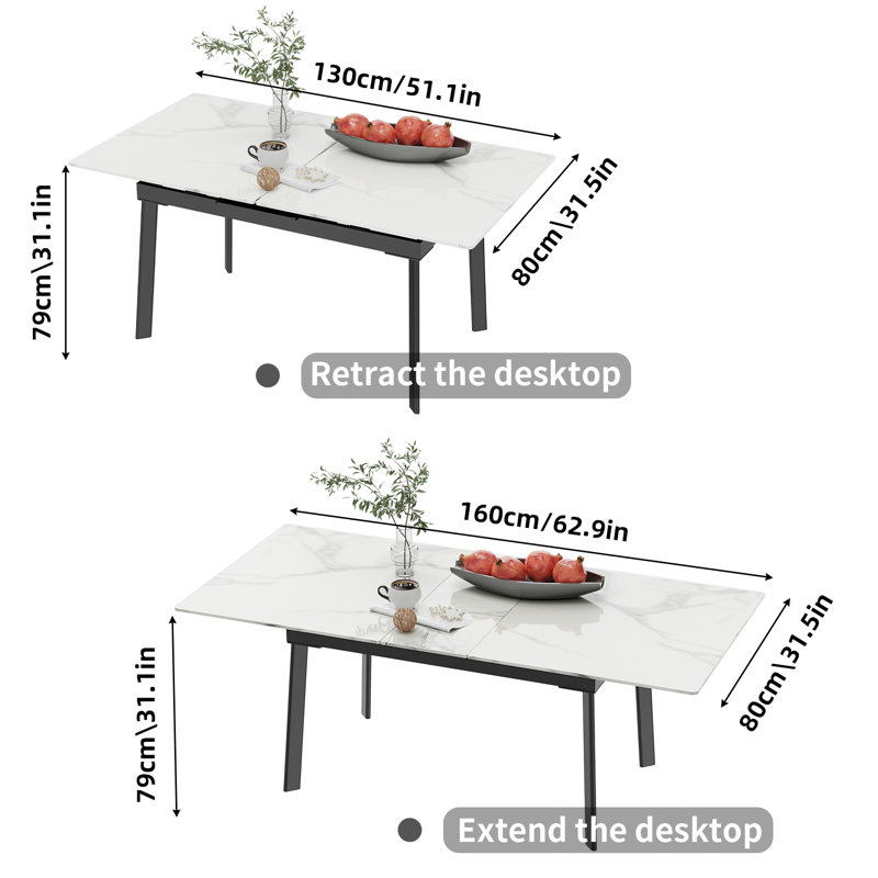 Mattear Rectangular Dining Table, Glossy White, 160x80x79cm