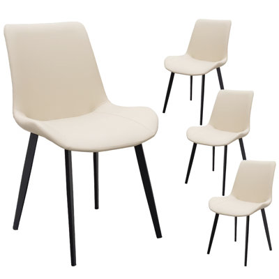Chaise de salle à manger en cuir PU beige avec pieds en métal, ensemble de 4 chaises rembourrées modernes pour la cuisine, le restaurant, le salon, la salle de réunion