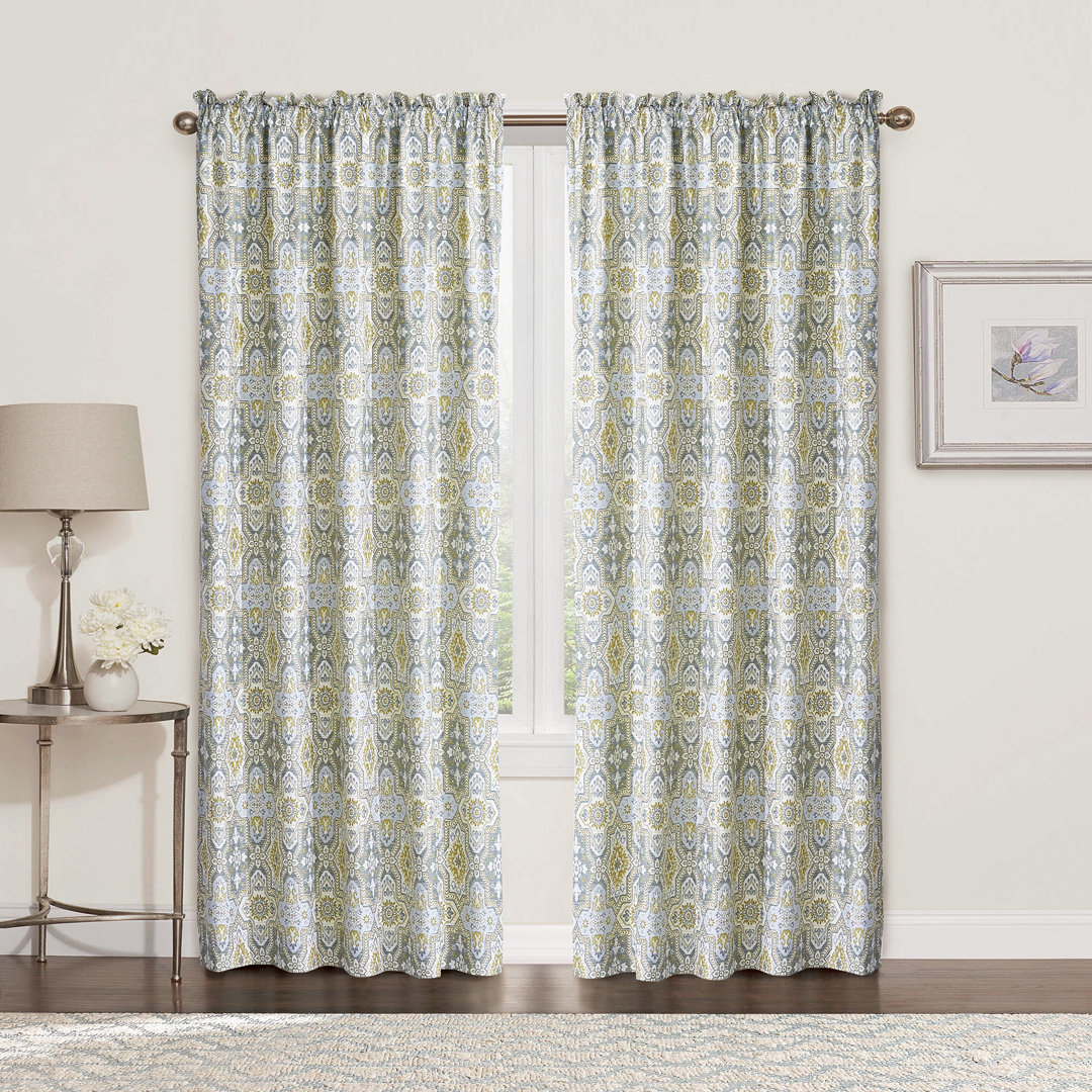 Floral Semi-Sheer Rod Pocket Curtain Panels