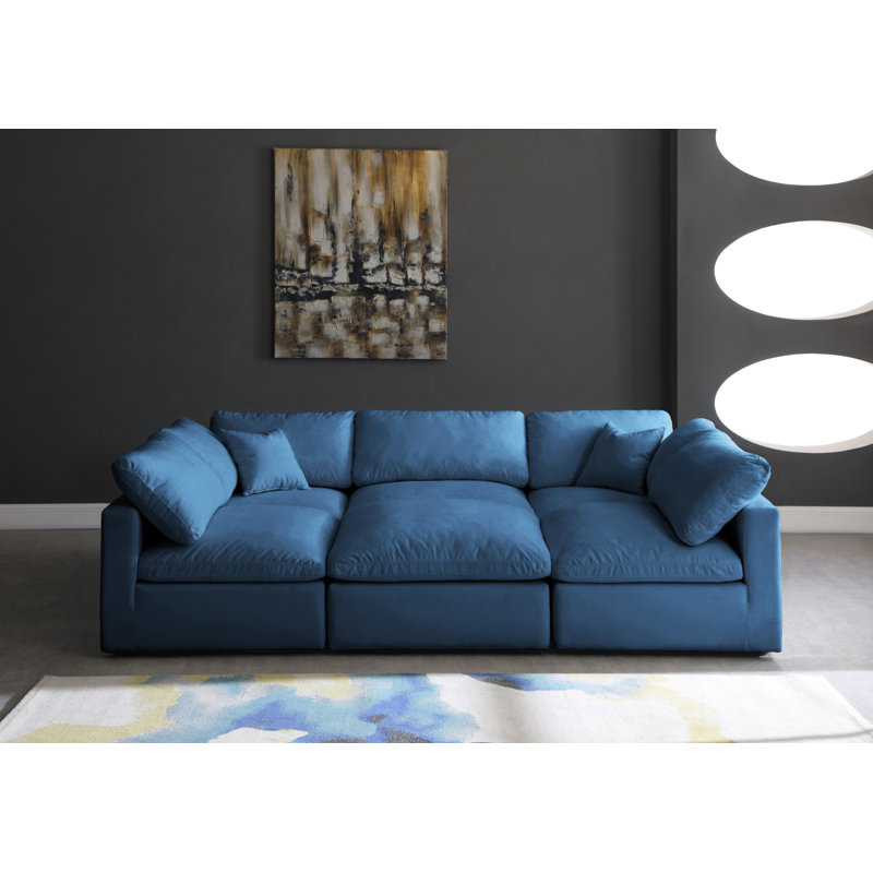 Canapé modulaire symétrique en velours avec repose-pieds de 105 po Atis, Velours marine