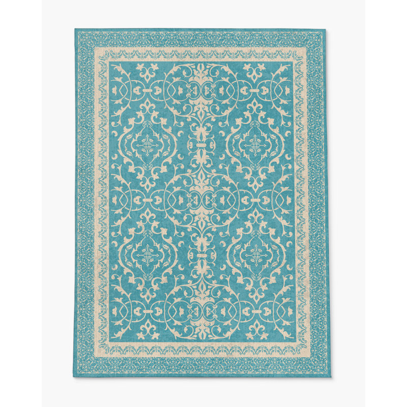 Tapis de chaise rectangulaire à poils courts Rao, L 48 po x L 72 po, Turquoise