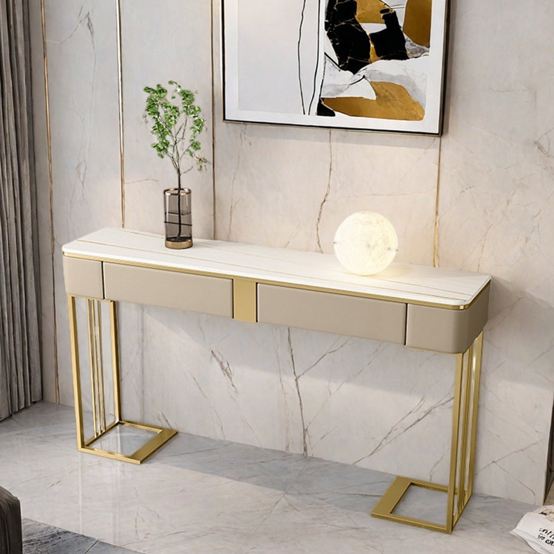 Console Nordic Luxury, H 33,5 po x l 54,3 po x P 13,8 po, Platine, Doré
