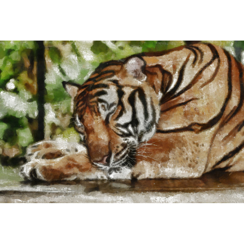 Painted Napping Tiger 1 Piece Wrapped Canvas Wall Art, 20cm H x 30cm W x 3.8cm D