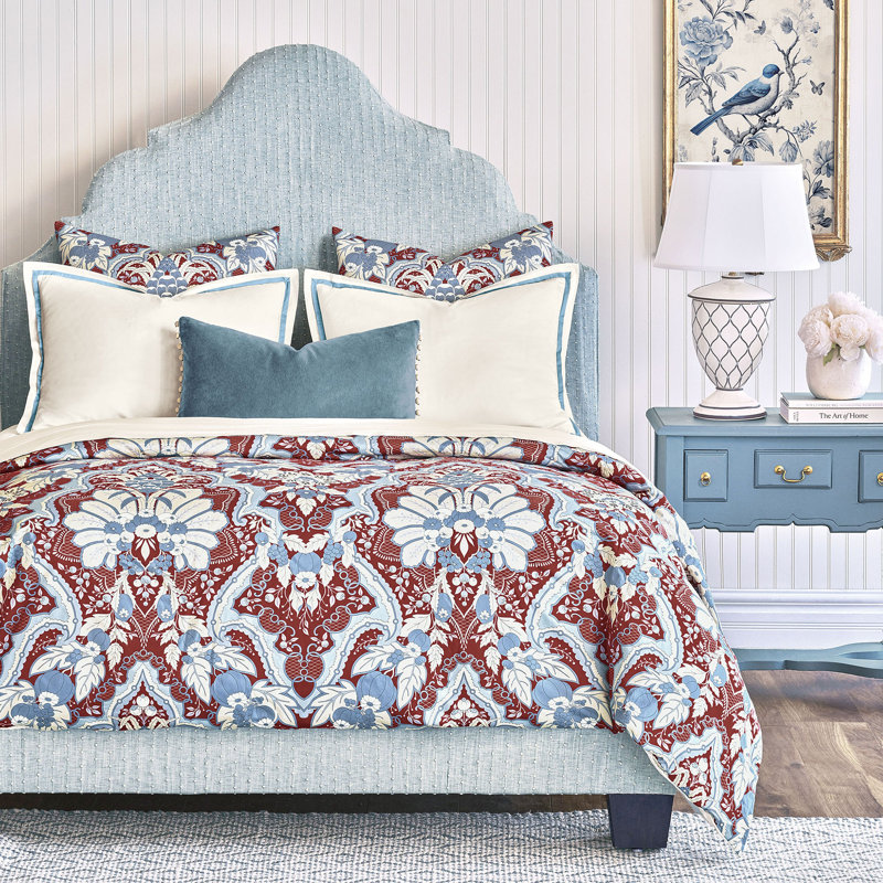 Giorgina Damask Comforter, Twin Duvet Cover, Blue/Red Damask