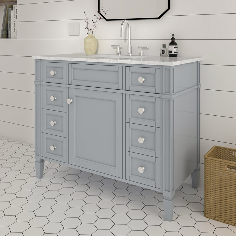 Alexxis 42 in. Single Sink Freestanding Bath Vanity in Empire Gray with Carrara Marble Top, Gray