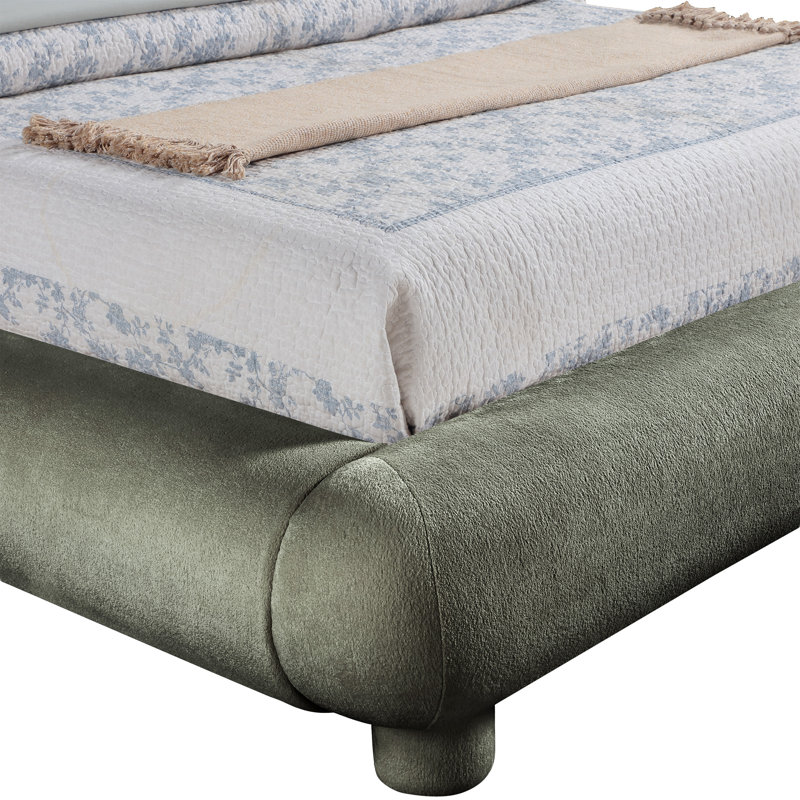 Huckstep Chenille Fabric Bed, Green Chenille Fabric, Queen