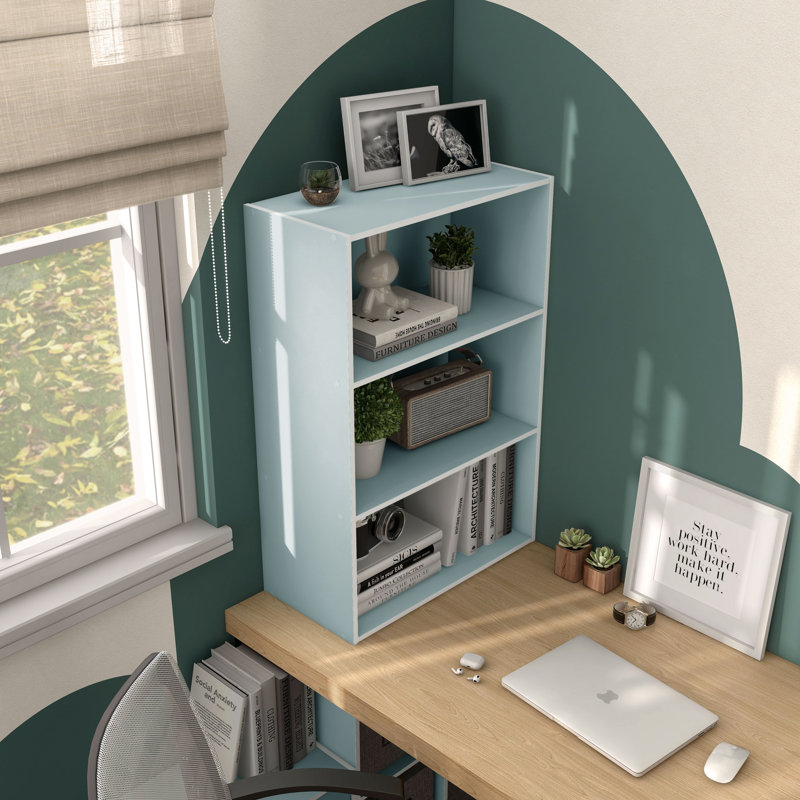 Bibliothèque de rangement Breayla, 3 tablettes, Bleu clair