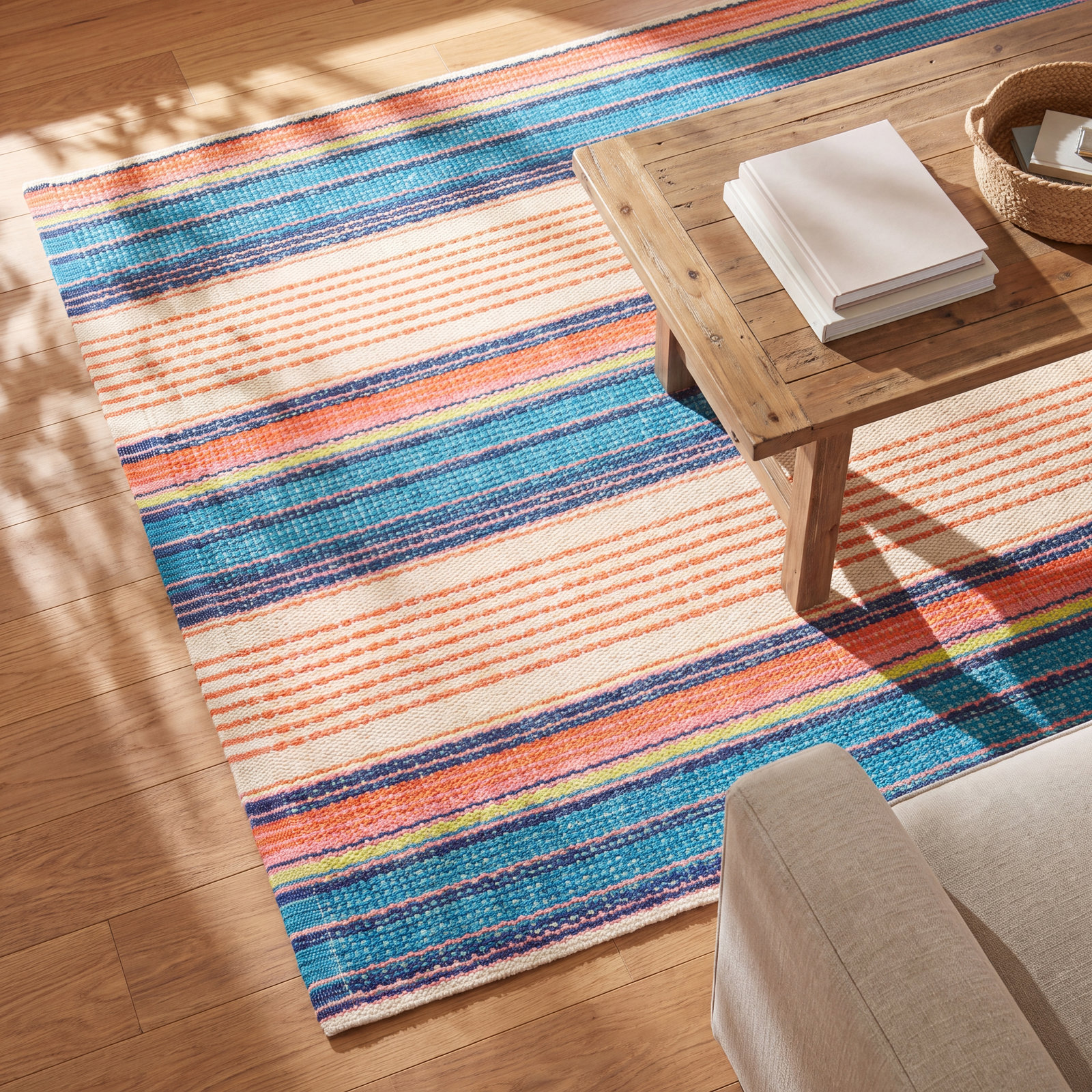 Sloane Sunset Hand-Woven Striped Cotton Rug, Rectangle 5' x 8'