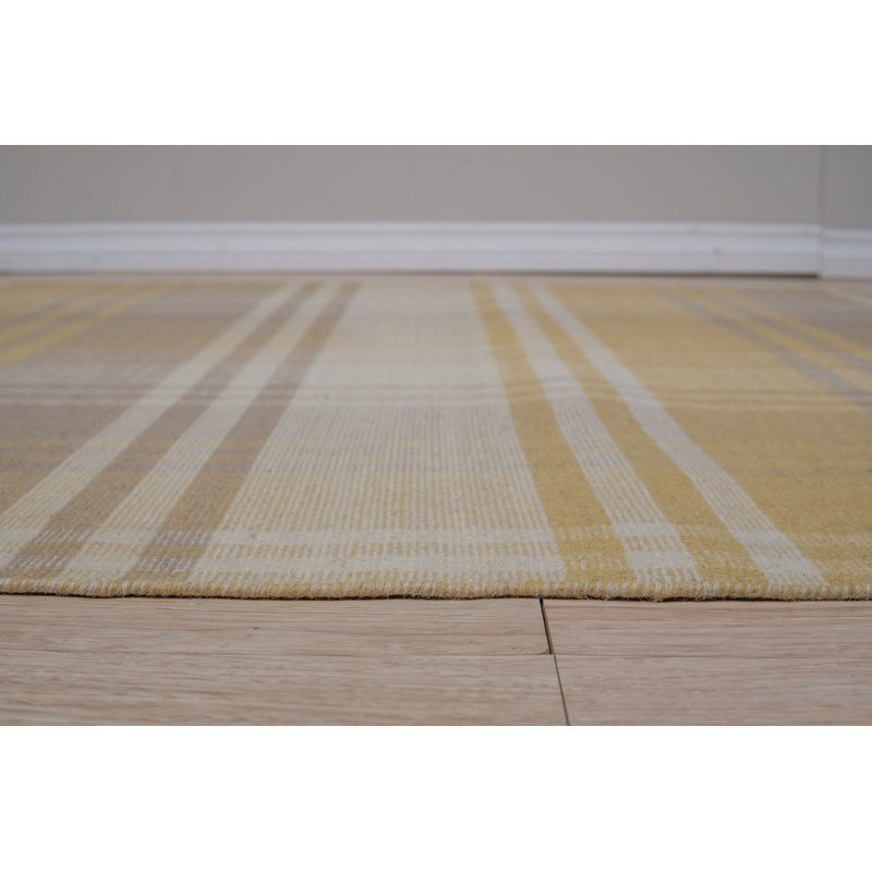 Tapis jaune en laine noué à la main à motif géométrique moderne et tissé à la main jaune, 12 pi x 15 pi
