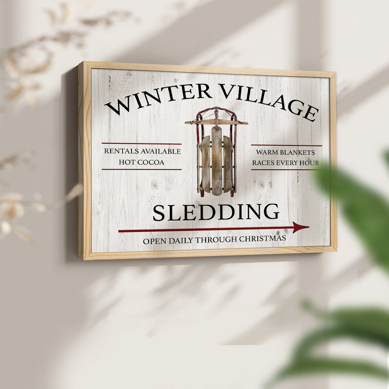 Traîneau à neige Winter Village - reproduction encadrée, Naturel, H 11 po x l 14 po