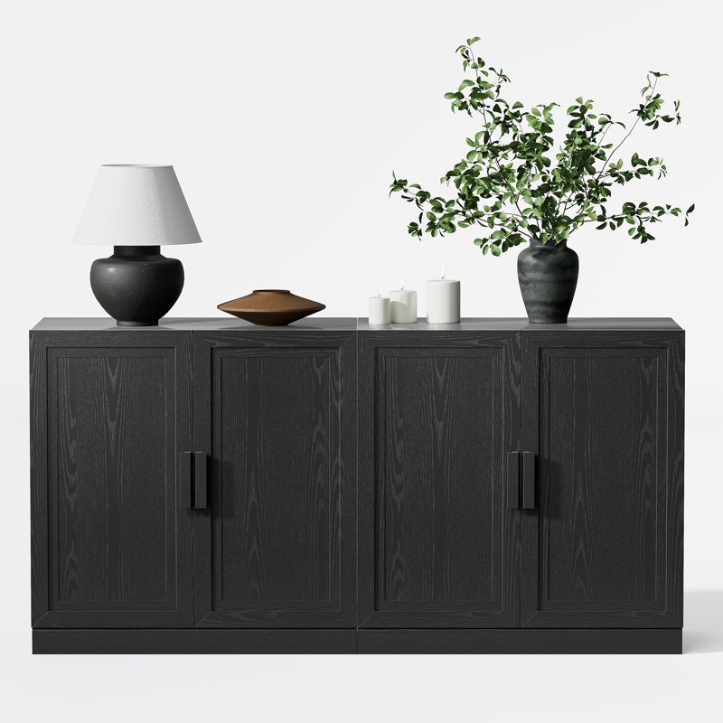 Aliy Elegant Wood Grain Sideboard Buffet Cabinet, Black