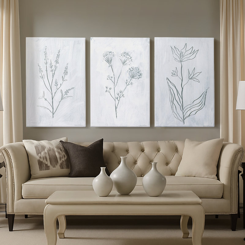Milkweeds I - Toile tendue sur mesure avec châssis - 3 pièces, H 36 po x l 72 po