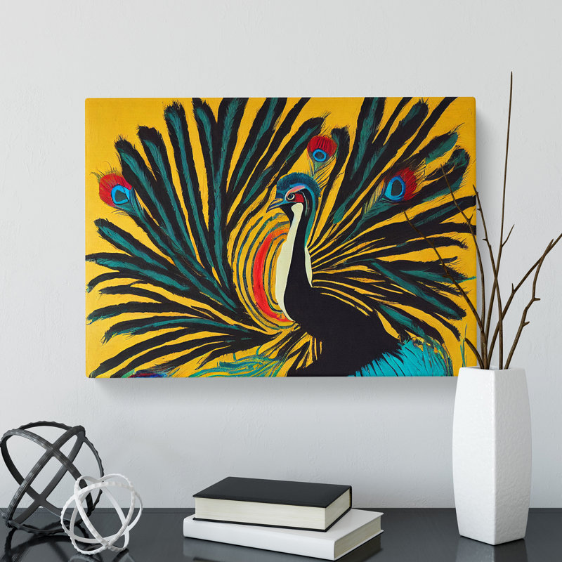 Peacock Painting Abstract - Wrapped Canvas, 40cm H x 60cm W x 3cm D