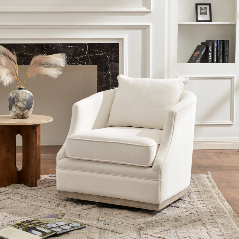 31" Wide Linen Fabric Upholstered Swivel Barrel Chair, Beige
