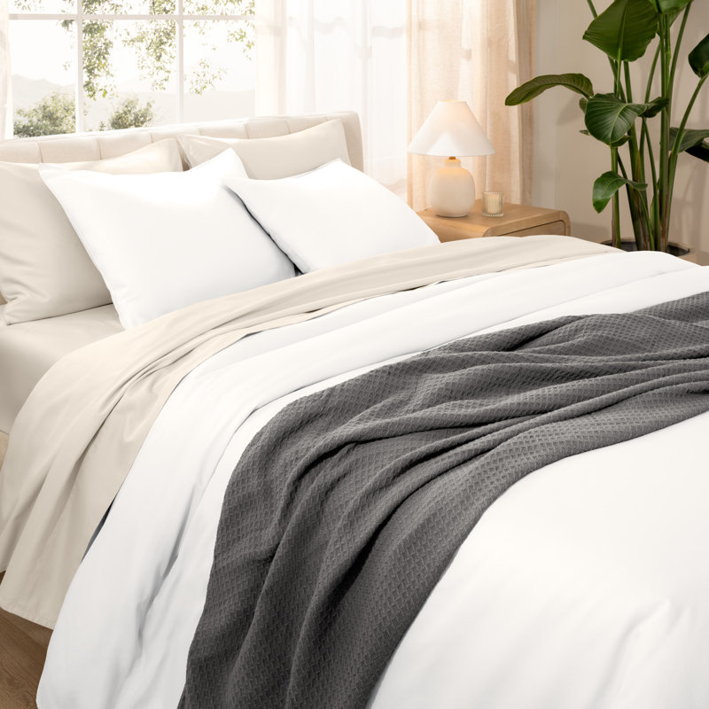 400 Thread Count Organic Cotton Sateen Duvet Cover Set, Twin/Twin XL Duvet Cover + 1 Standard Sham, White