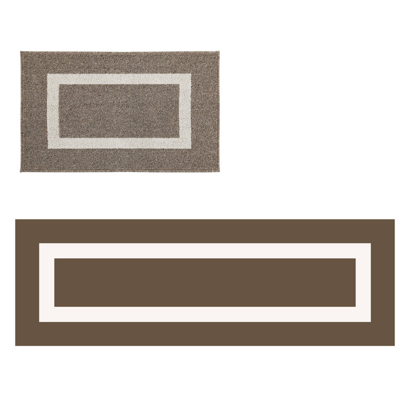 Kitchen Mats 2-Piece Non Slip,Absorbent Dirt-Resistant Machine Washable Rug for Laundry,Entry, Khaki