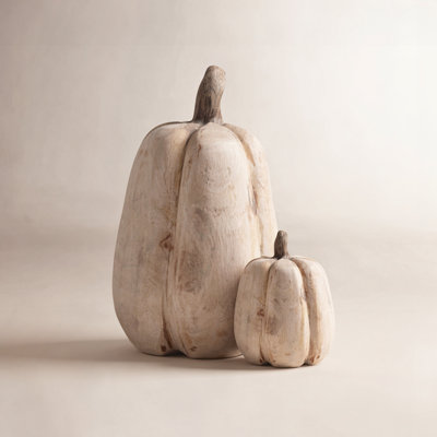 Carved Mango Wood Pumpkin Figurine
