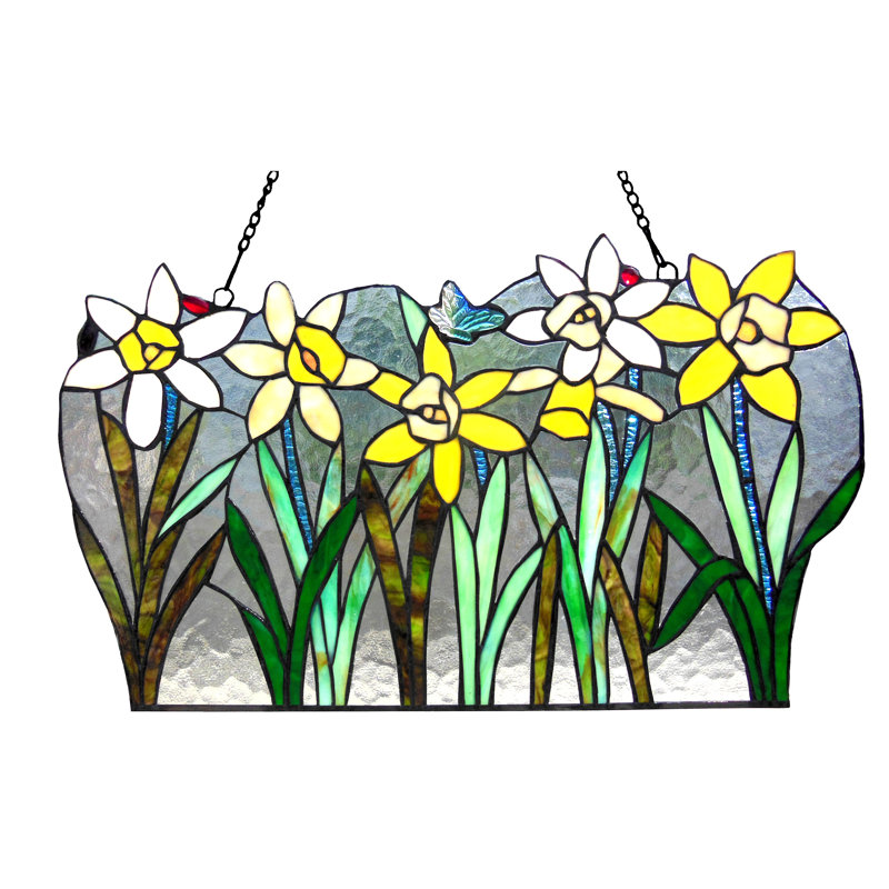 Panneau de fenêtre fleurs en verre tiffany