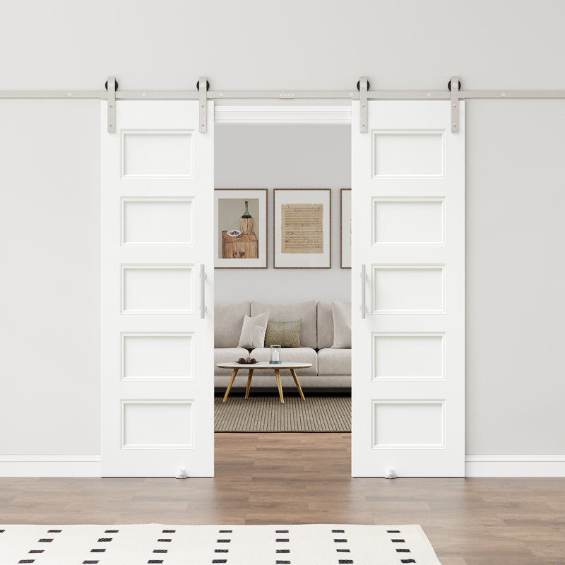 Porte de grange coulissante en bois et panneau de fibres à densité moyenne 80 po H 80 po, 48 po x 80 po, Nickel