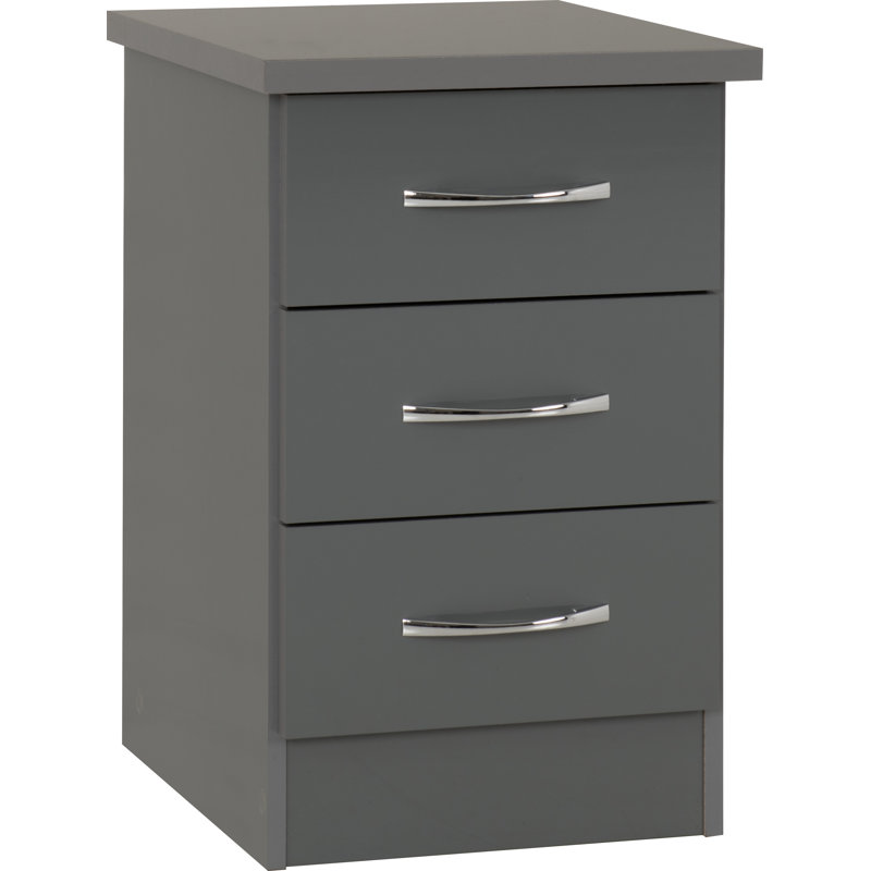 Cascio 3 Drawer Bedside Table, Gloss Grey