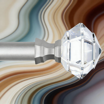 Telescoping Single Curtain Rod With Acrylic Diamond Finial - Adjustable Heavy Duty Drapery Rod For Standard Windows, Decorative Window Treatment