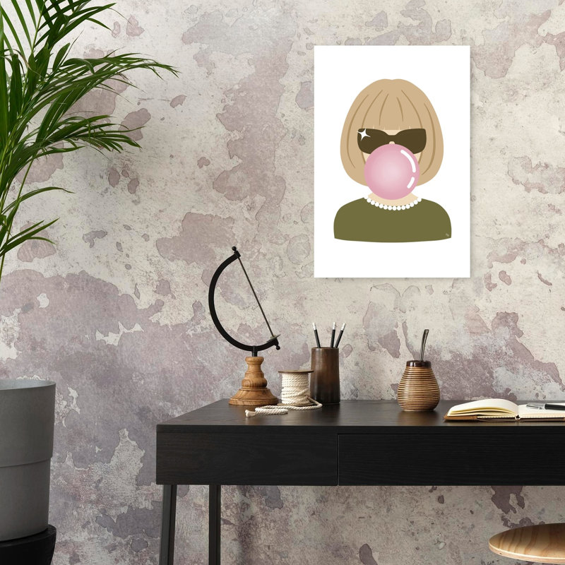 «Blonde Bob Bubblegum Chic Elegant Modern Retro Portrait», reproduction d'art mural, H 24 po x l 16 po