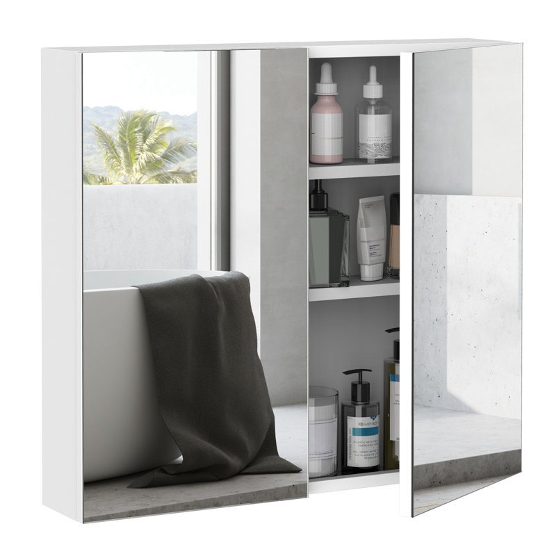 Armoire de salle de bain à miroir Kleankin, armoire à pharmacie à cadre en acier 24 po x 22 po, rangement mural avec portes doubles