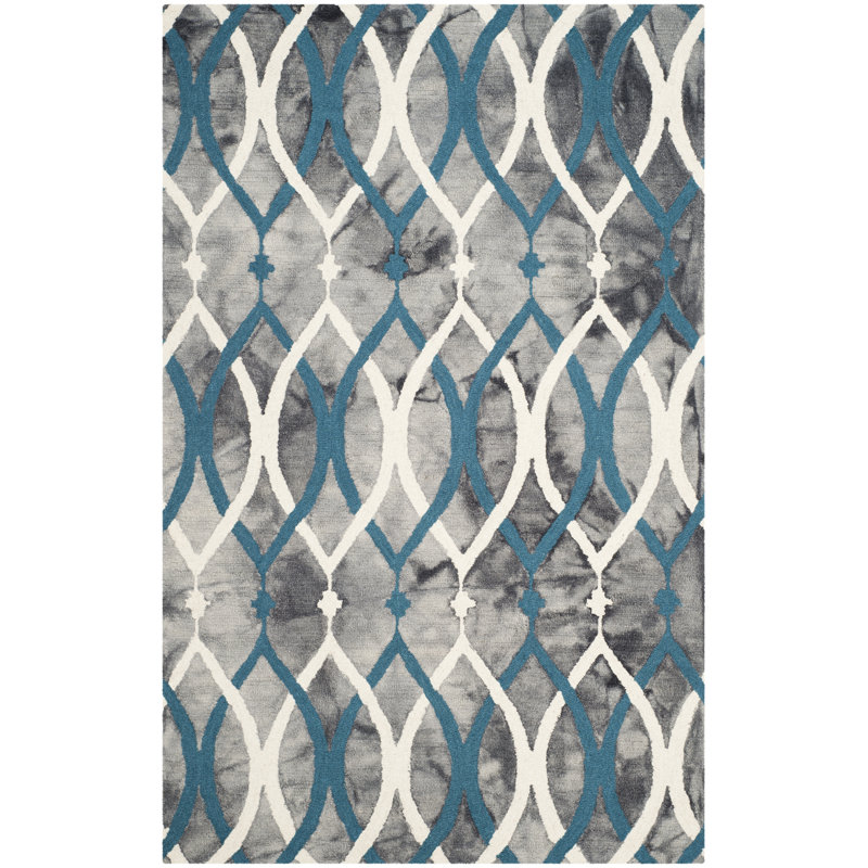 Amekia Hand Tufted Wool Geometric Rug, Rectangle 6' x 9'