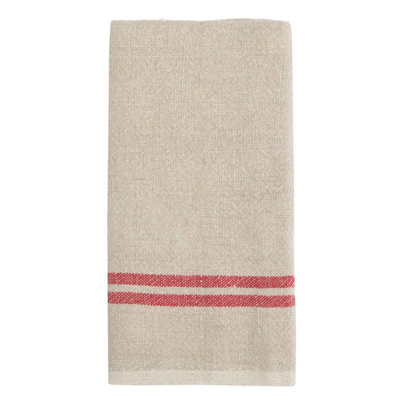 Khadhi Linen Striped Tea Towel, Natural/Red
