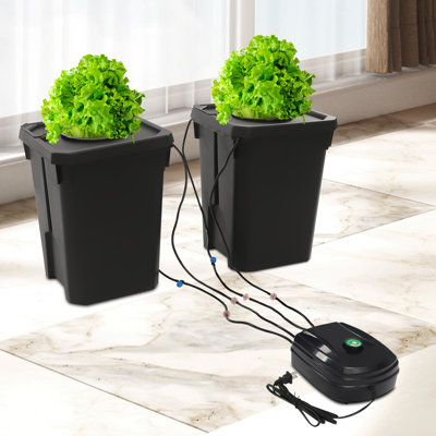 Indoor Soilless Hydroponic Bucket Planter (Set of 2), Complete DWC Kit with Air Stones & Clay Pebbles