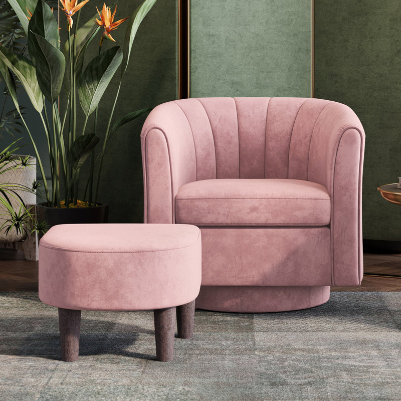Torrence Swivel Accent Chair With Ottoman, 26" H X 27.4" W X 25.6" D, Capri Pink