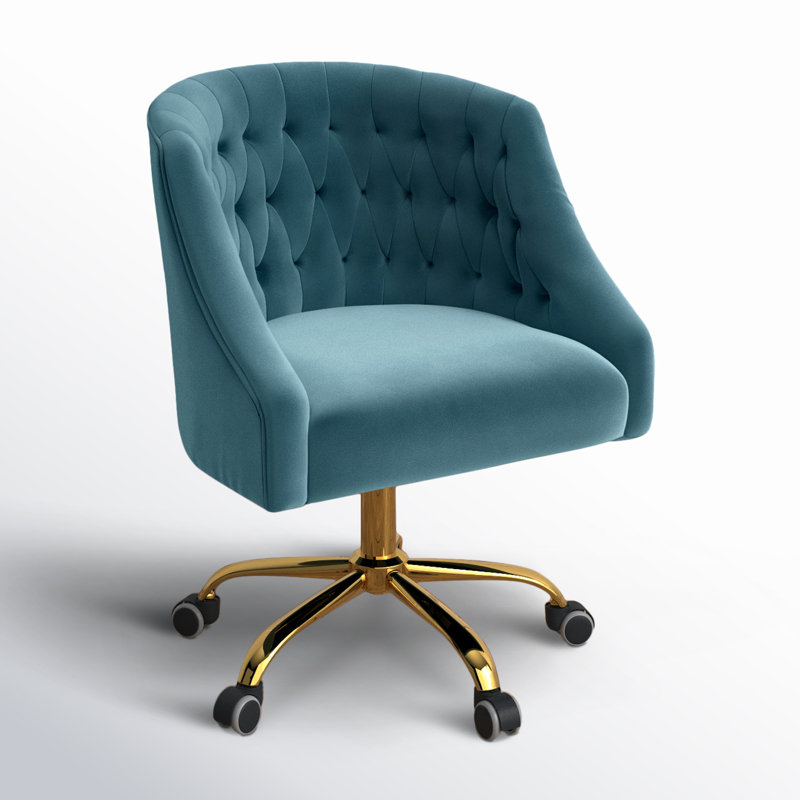 Chaise de travail en velours Doreen, Velours bleu
