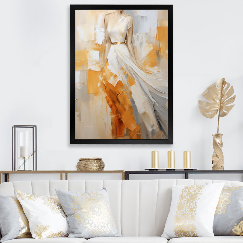 " Glam Orange Beige Collage III ", 40" H x 30" W x 1.5" D, Black Picture Frame
