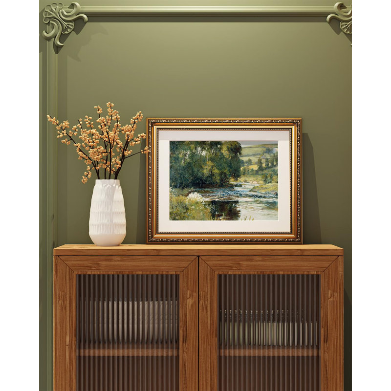 Vintage Gold Framed Wall Art, Nature Streamside Retro Paintings, Canvas Prints Artwork with Antique Frame, Victorian Wall Pictures Decor for Living Room Gallery Room 13x16 inch