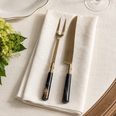 Sleek Horn Salad Utensil Server Hostess Set in Box for Kitchen Entertaining - Modern Serveware for Catering or Dining Table - Set of 2, Blue & Bronze