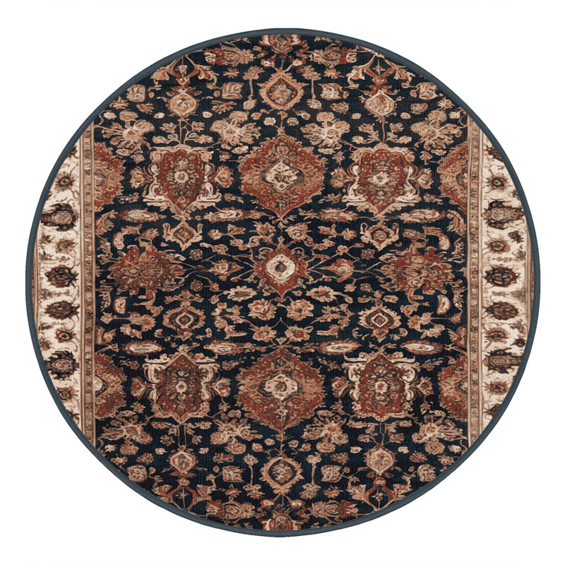 Machine Washable Persian Brown Area Rug, Round 4'