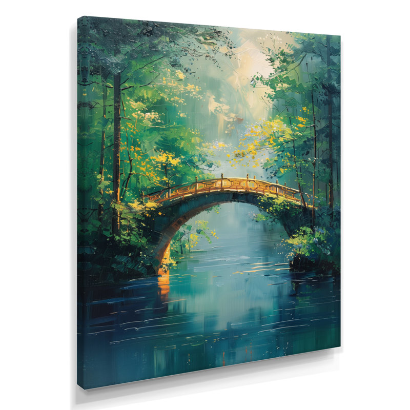 Décoration murale pont de rivière vert et beige, H 20 po x l 12 po x P 1 po, Toile tendue