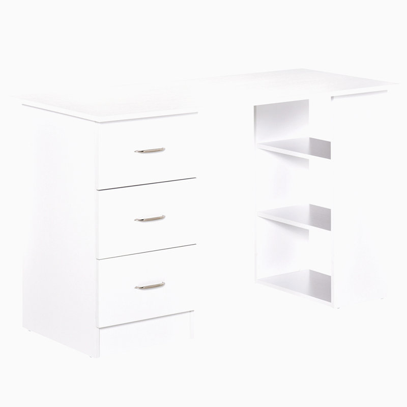 Poste de travail 47 po avec 3 tiroirs et tablette de rangement - blanc